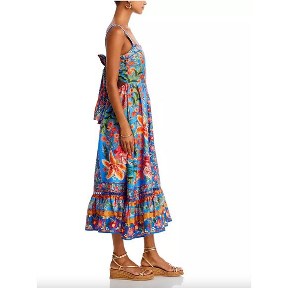 Farm Rio Stitched Garden Cotton Midi Dress Floral Cottagecore Boho Size XL - Picture 14 of 15